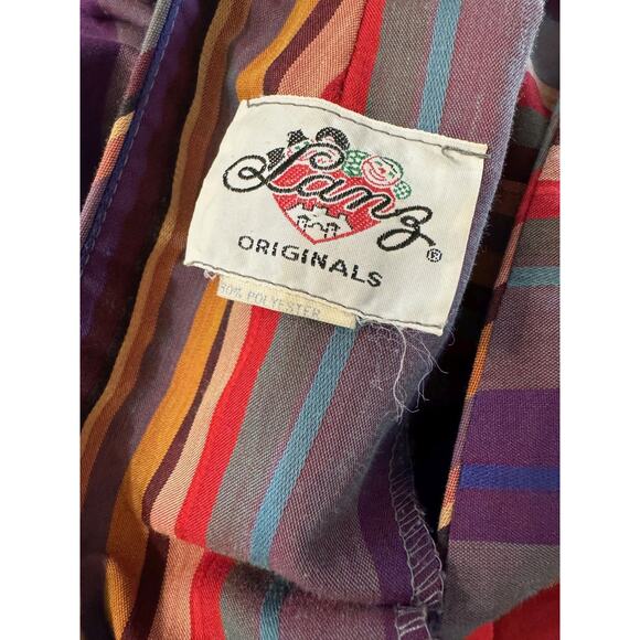 VINTAGE LANZ STRIPE LOW BACK POCKETS BALLOON SLEEVES DRESS SZ M/L - Picture 5 of 6